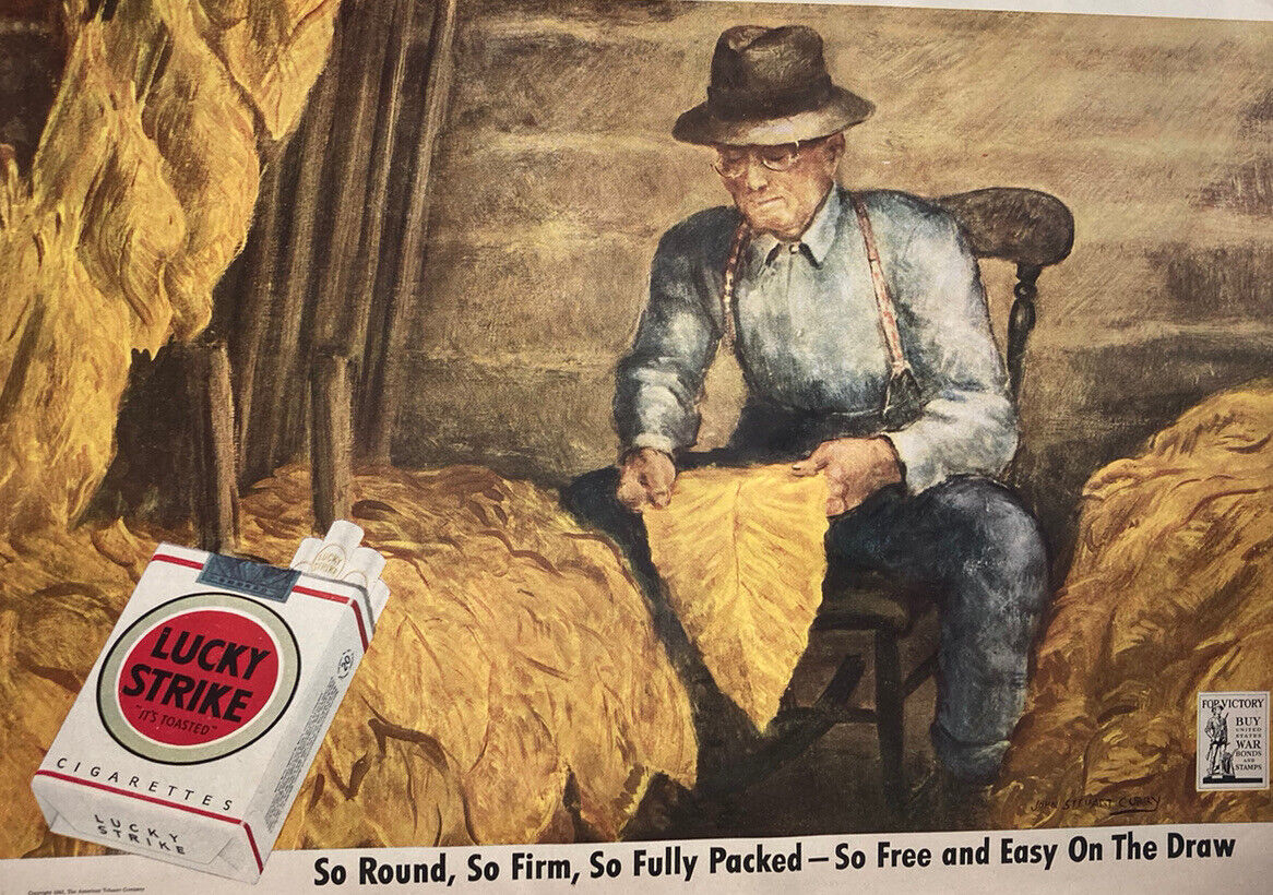 1943 VTG Print Ad of Lucky Strike Cigarettes Tobacco Leaves & Seagram\'s Whiskey