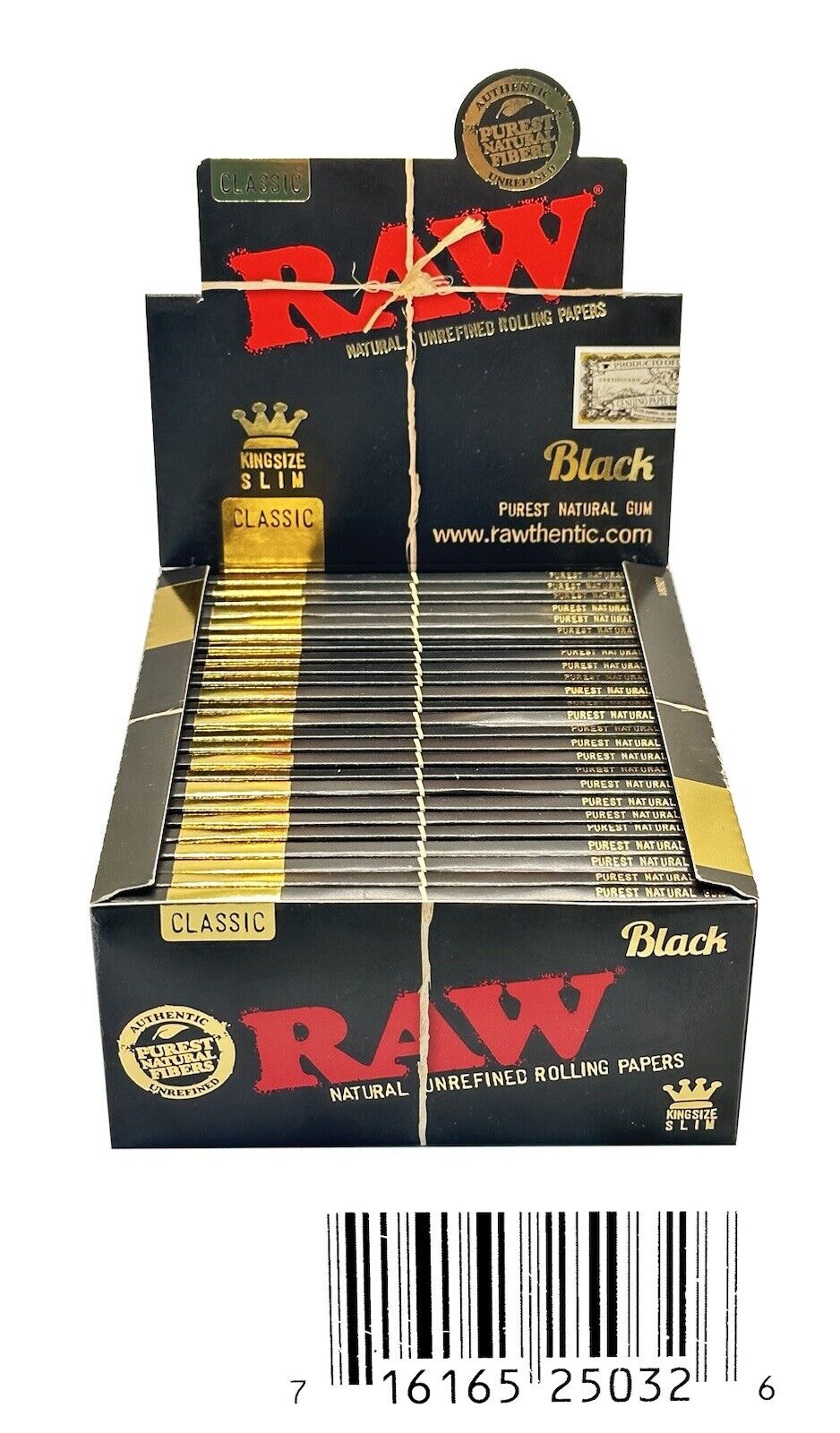 50 X Booklets RAW Classic Black King Size Slim Natural Papers. 
