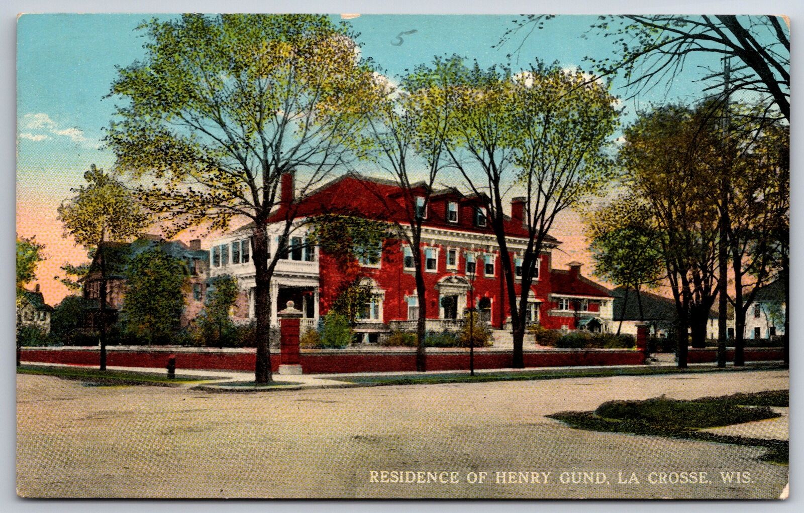 La Crosse Wisconsin~Henry Gund Residence~Main Street~c1910 Postcard
