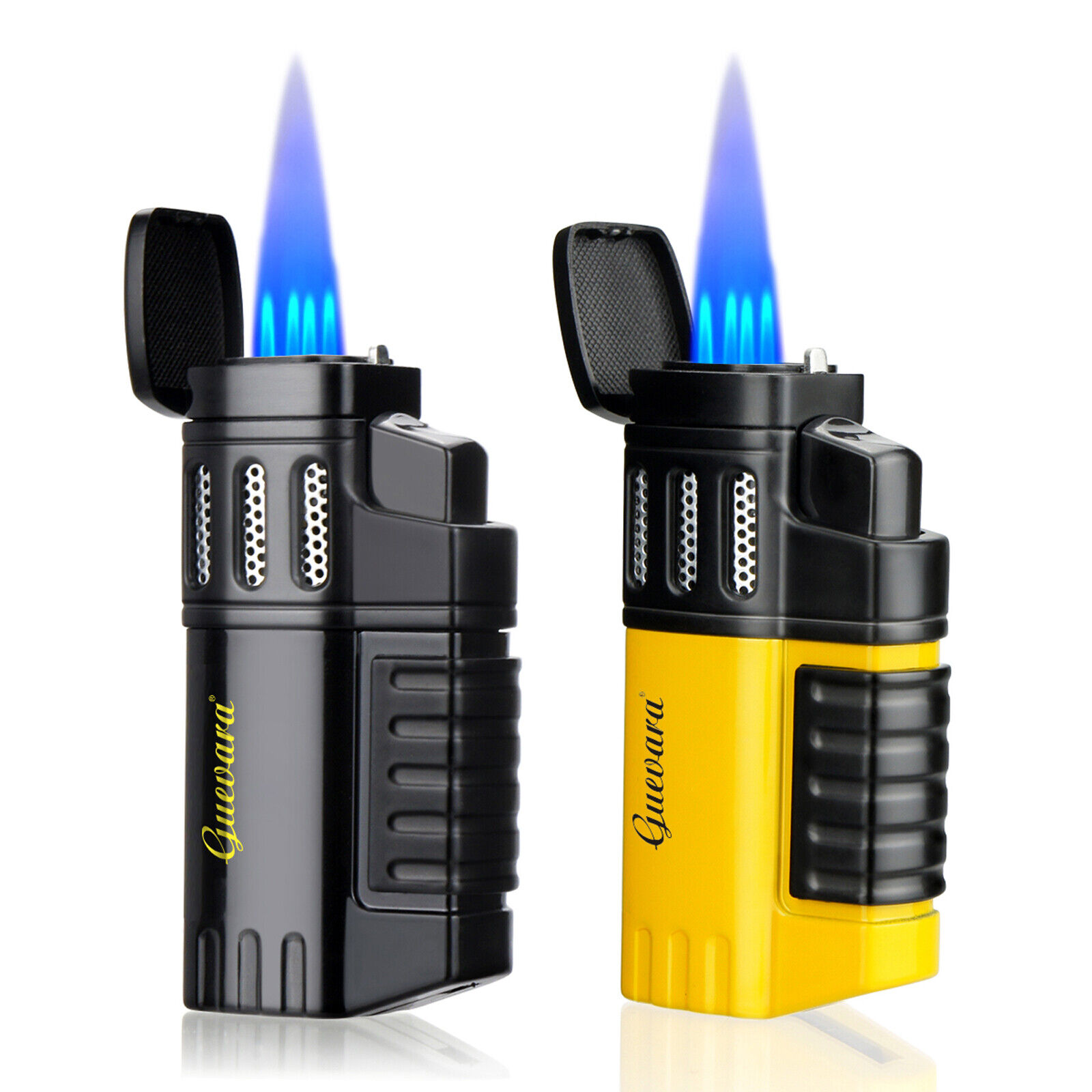 Cigar Lighter With Punch Smoking Accessories Windproof 4 Jet Blue Flame Torch