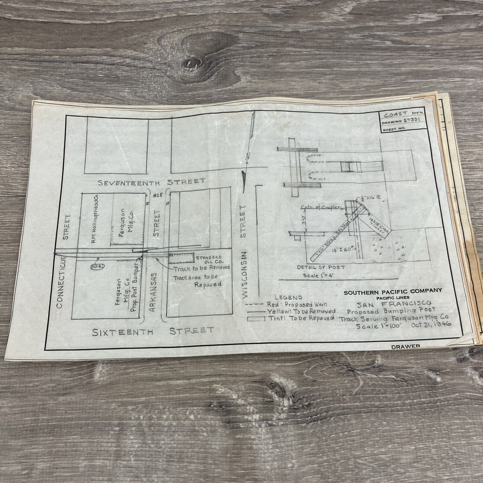 16 Original San Francisco Southern Pacific Railroad Engineering Blueprints Maps