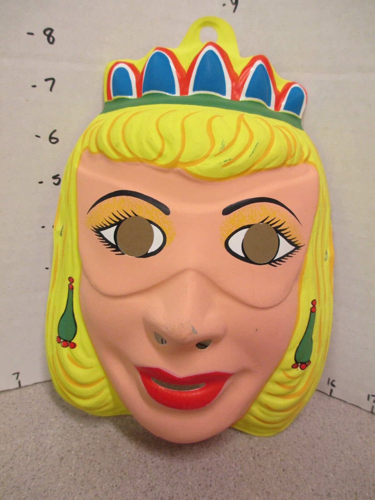 halloween mask vintage 1970s PRINCESS Queen masquerade RWB crown blonde