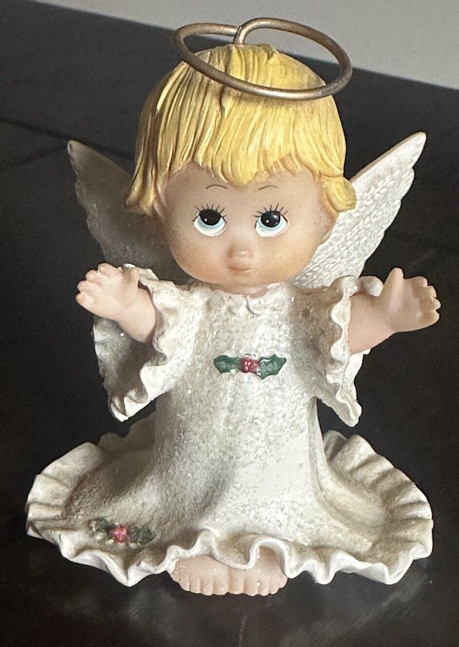Vintage Enesco Morehead Holly Baby Angel Figurine Outstretched Arms