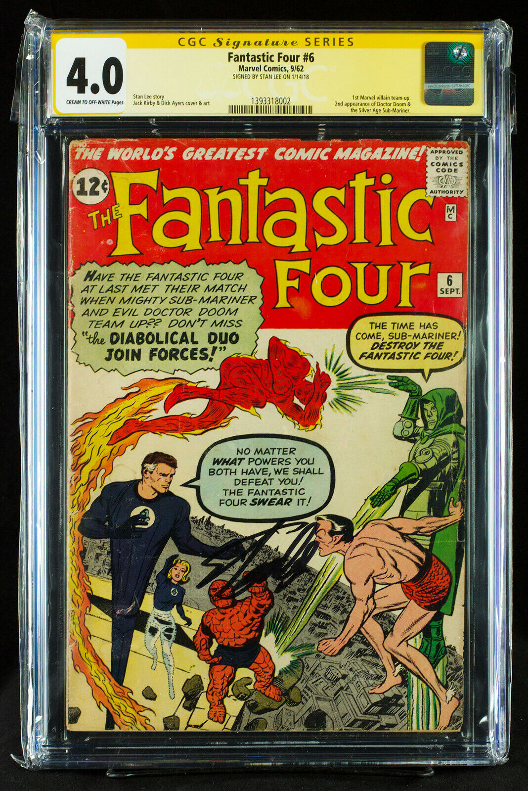 FANTASTIC FOUR #6 CGC 4.0 SS Very Good VG signed by writer STAN LEE super HTF 