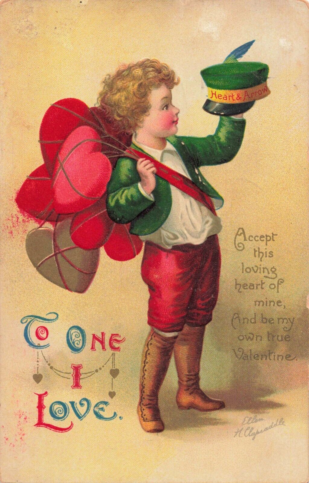 To One I Love Valentine's Day Artist Signed Ellen Clapsaddle 1911 Postcard