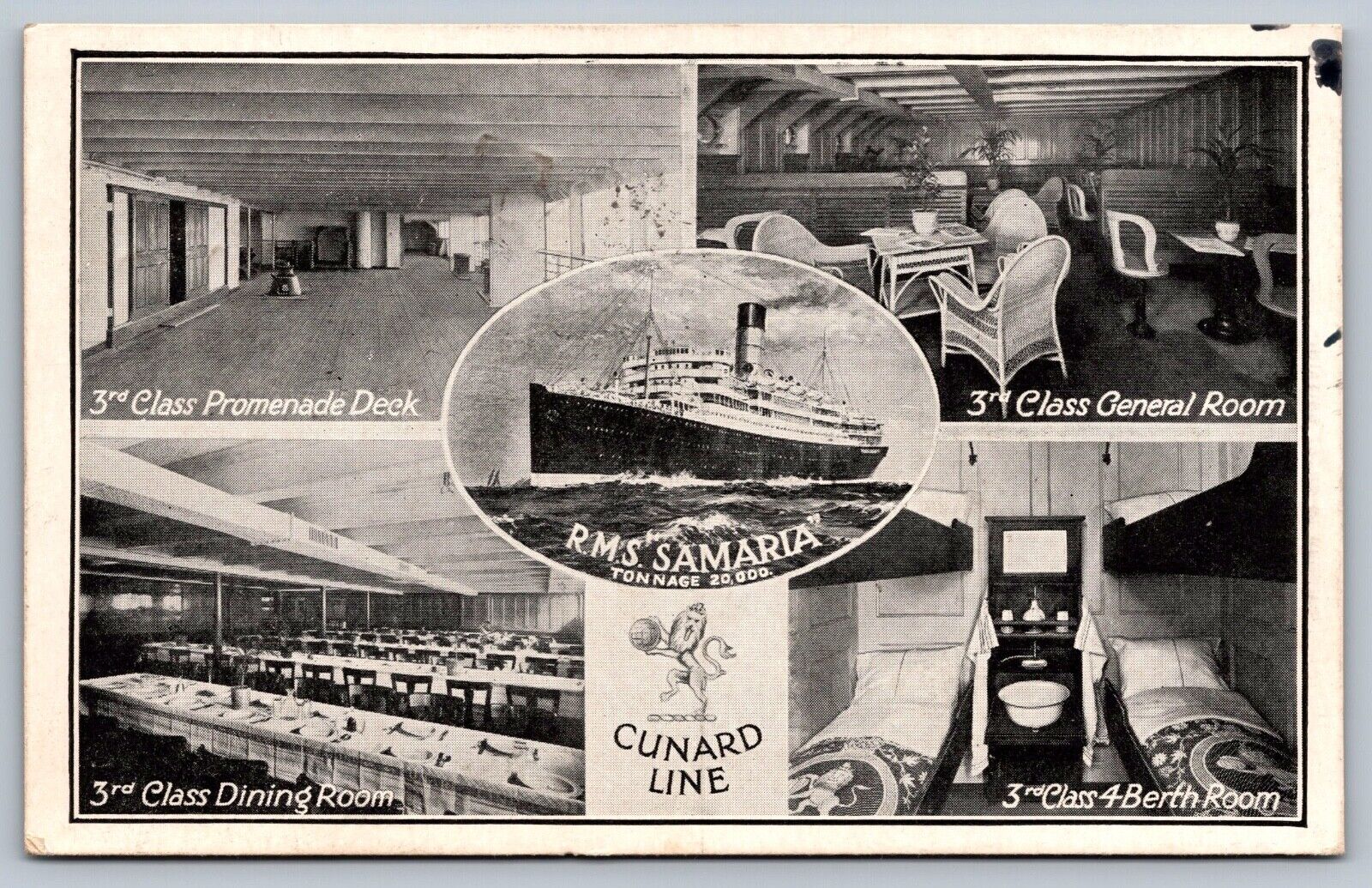 C1920 postcard RMS SAMARIA CUNARD LINE interior multiview Ireland cancel