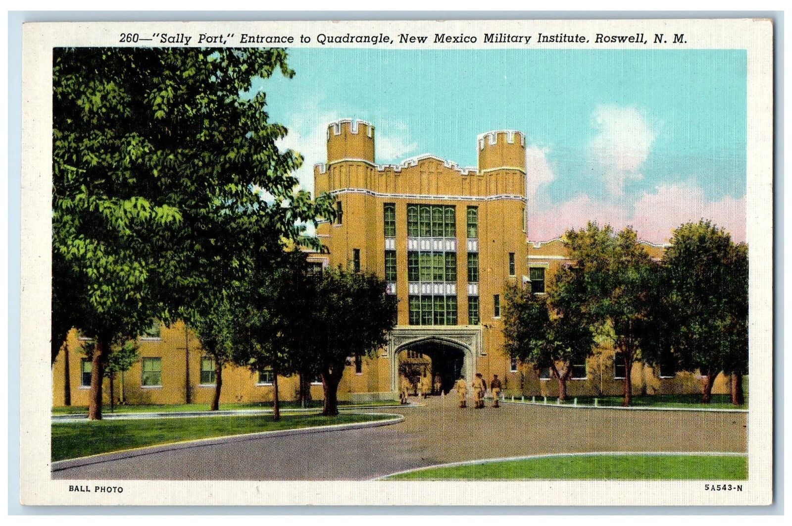c1940 Sally Port Entrance Quadrangle Military Institute New Mexico NM Postcard
