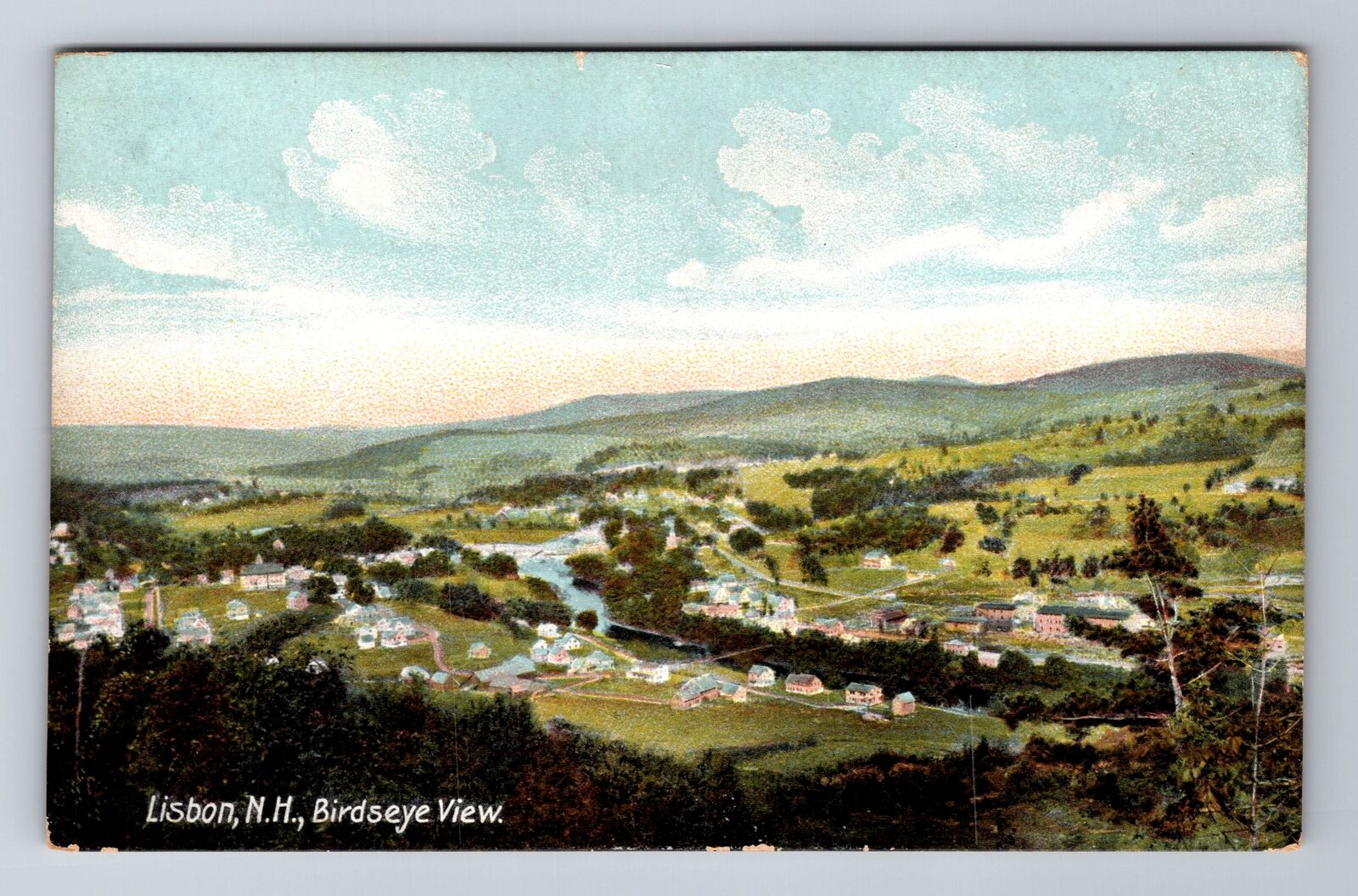 Lisbon NH-New Hampshire, Bird\'s Eye Village View, Antique Vintage Postcard