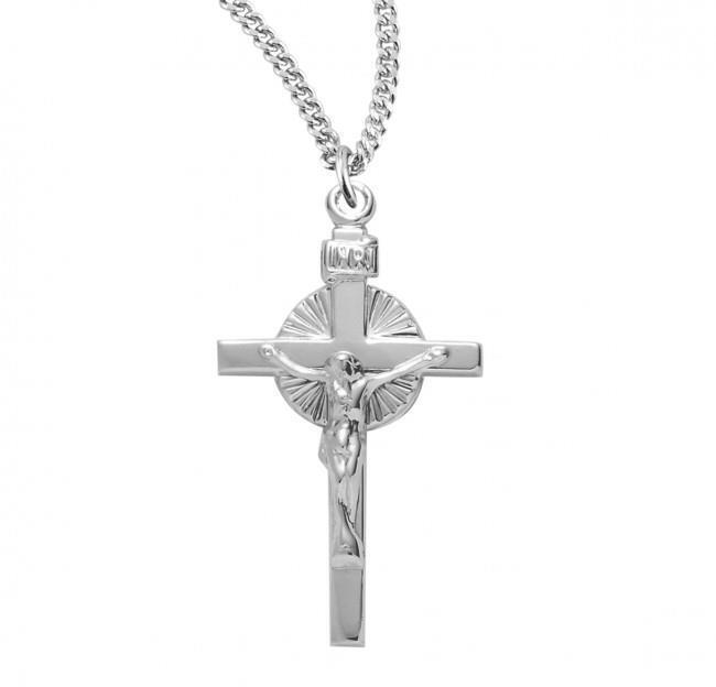 Sun Burst Sterling Silver Crucifix Features 18in Long chain