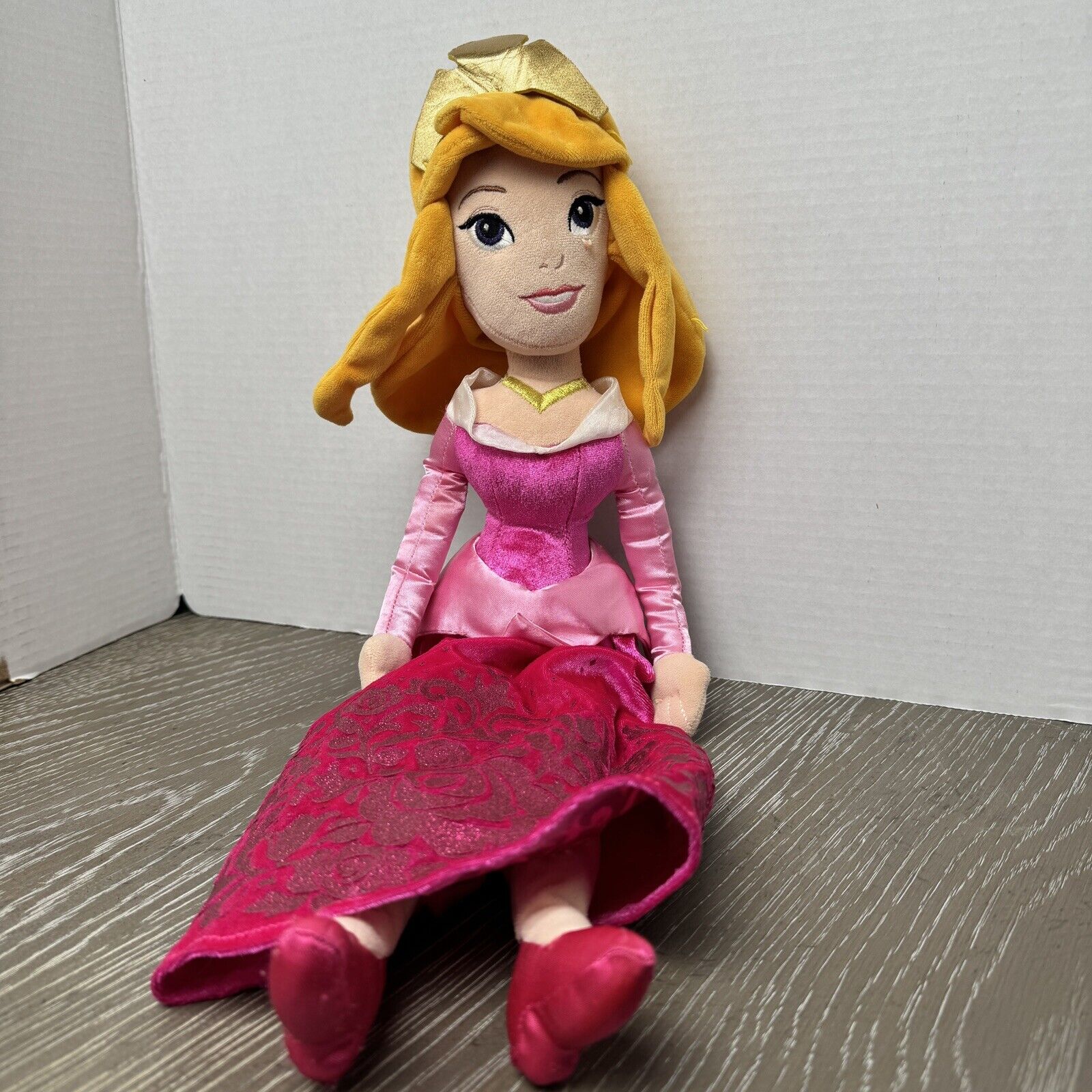 Disney Princess Sleeping Beauty Aurora Pink & Gold Crown Plush Doll 21”