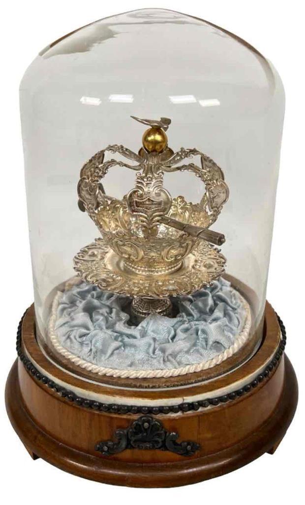 Antique Portuguese Catholic Holy Ghost Crown 800 Silver Repousse Music Box Dome