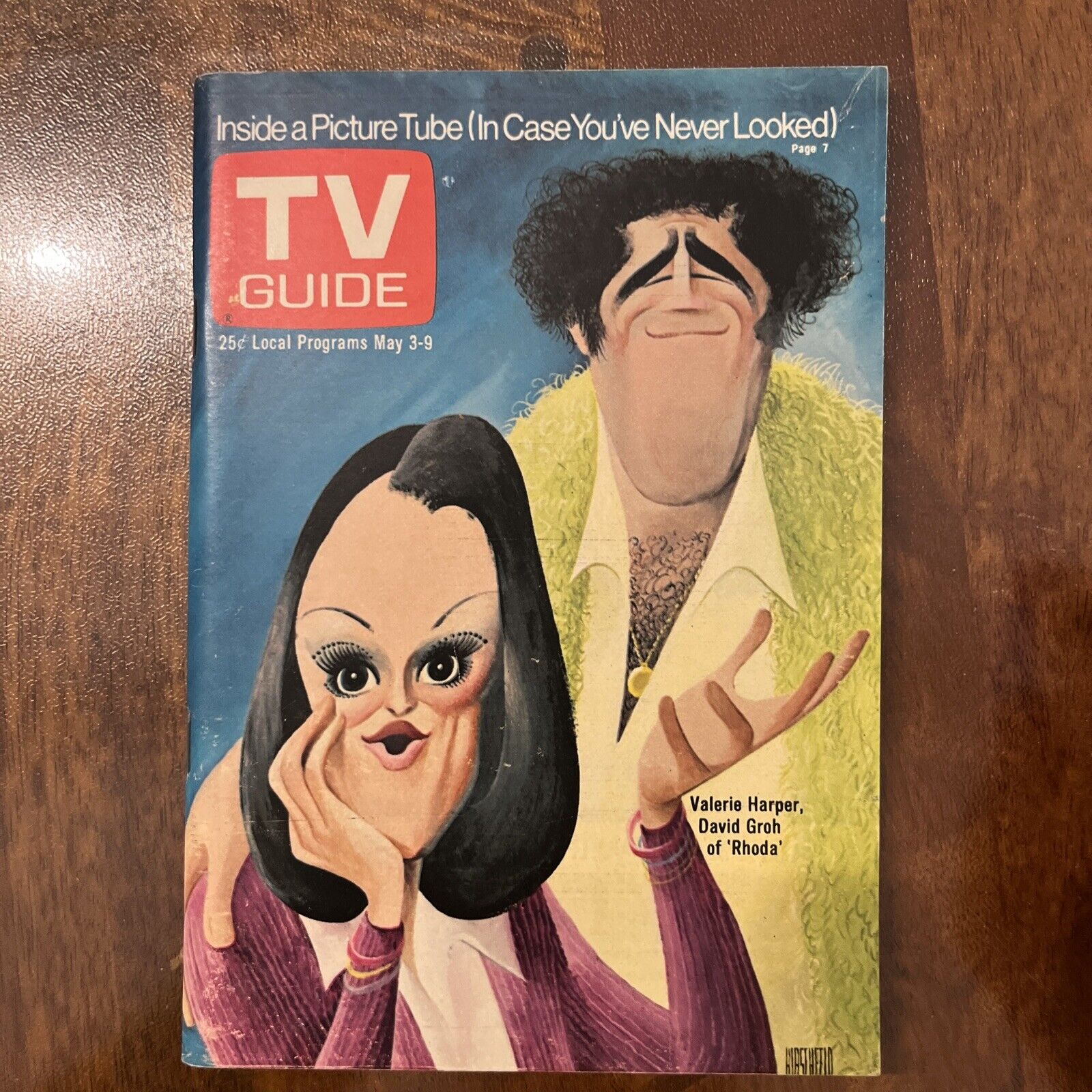 TV Guide May 3 1975 VALERIE  HARPER& DAVID GROH  of Rhoda - Al Hirschfeld Cover