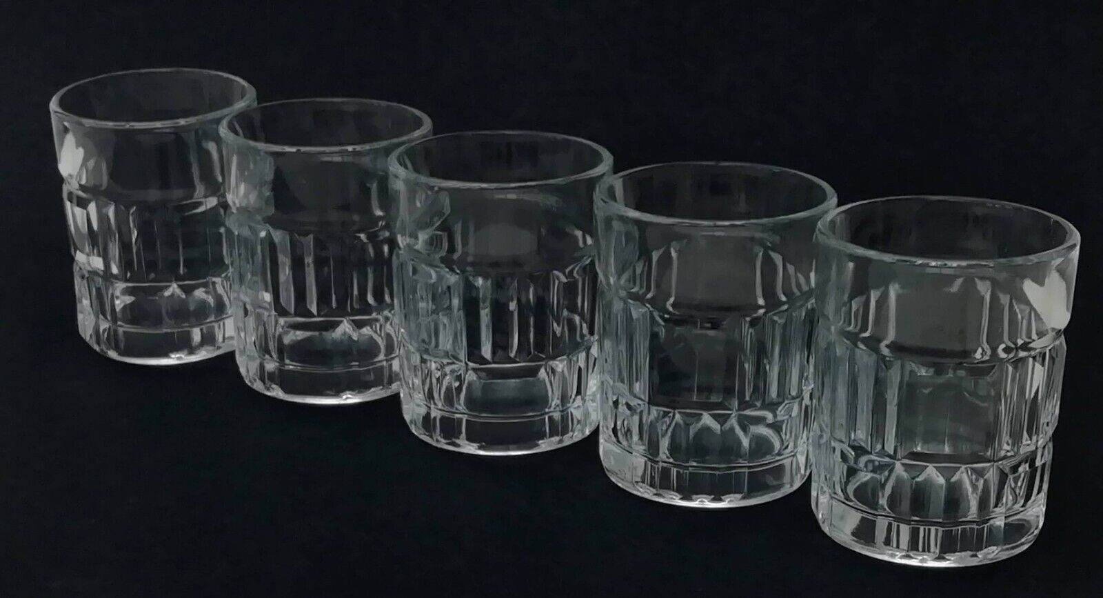 Vintage French Clear Moulded Glass Shot Glasses x 5 - 50ml