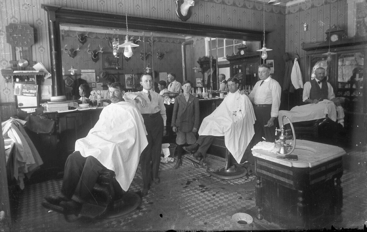 Hari cuts at old Barber Shop 1909 Vintage Old photo  8X10