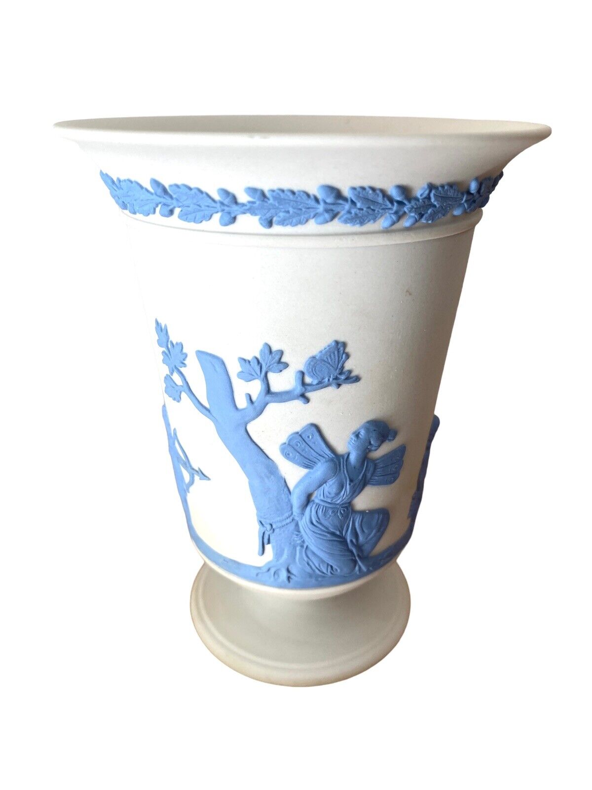 Wedgwood Reverse White Jasperware Trumpet Footed Vase Cupid And Psyche Vintage 