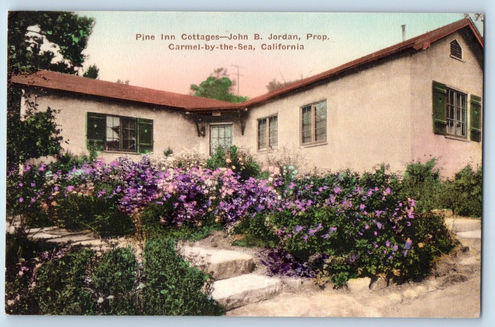 Carmel-By-The-Sea California CA Postcard Pine Inn Cottages Jordan c1940 Vintage