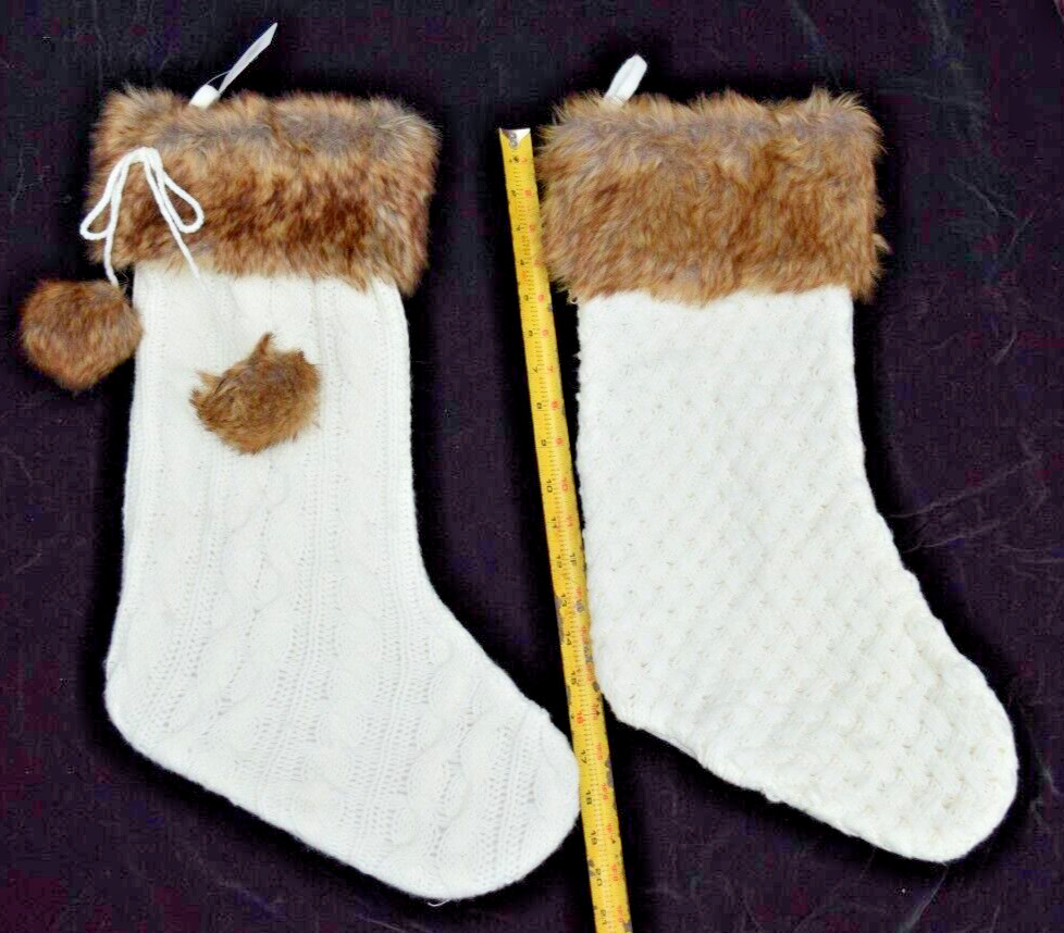 Lot of 2 Ashland Holiday Christmas Knit Stockings Fur Trim