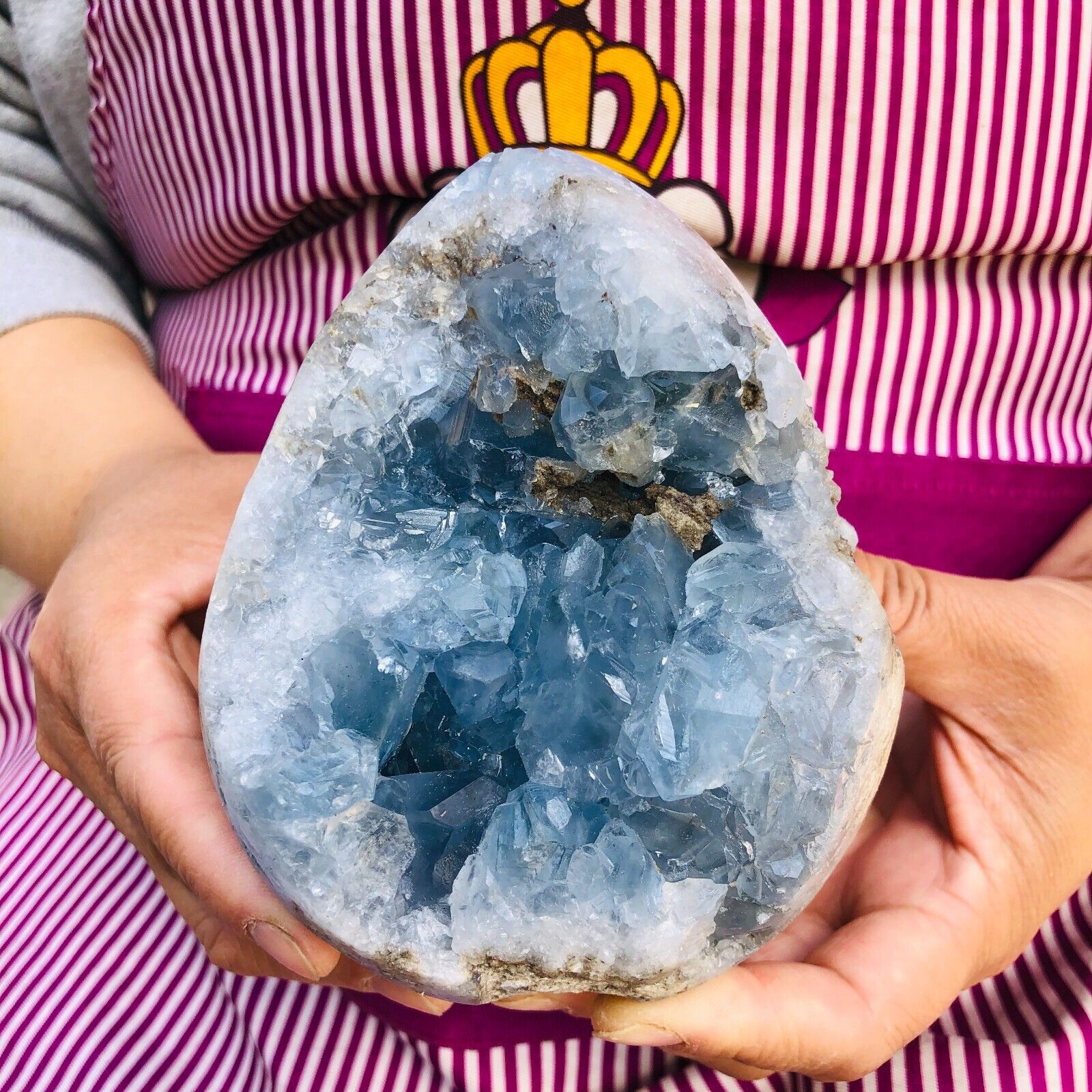4.48LB  Natural Beautiful Blue Celestite Crysta Geode Cave Mineral Specimen