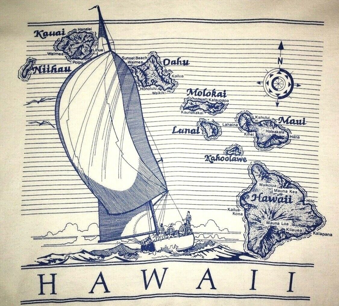 Vtg HAWAIIAN ISLANDS T SHIRT Rare 80-90\'s Tee USA MADE Single Stitch HAWAII 