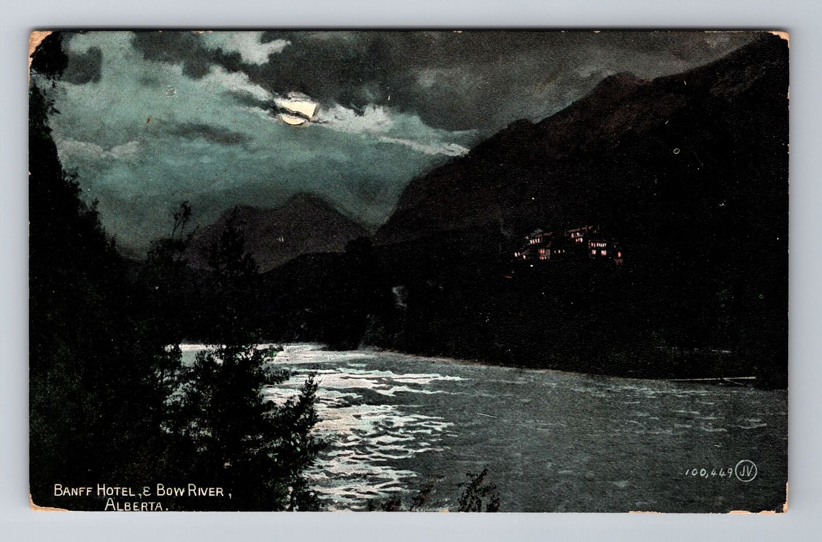 Banff Alberta Canada, Banff Hotel, Bow River By Night, Vintage c1907 Postcard