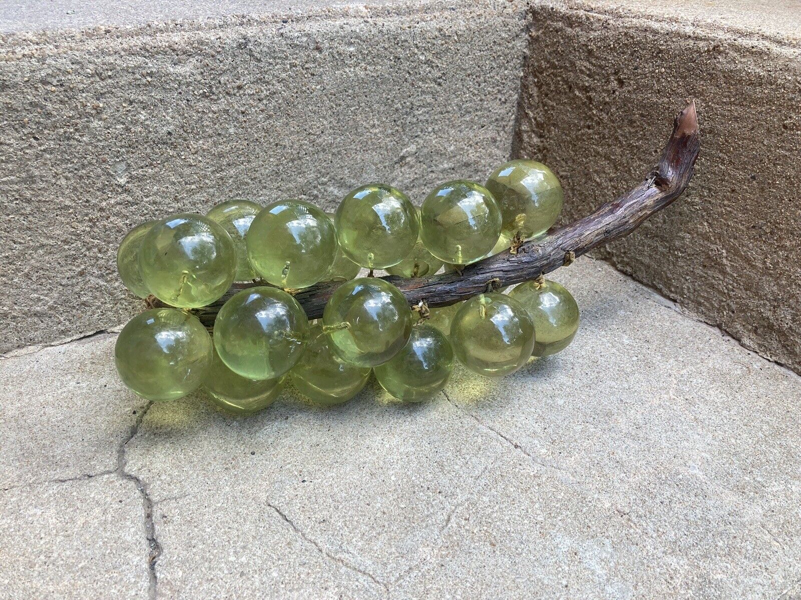 Vintage MCM Cluster of Grapes on Grapevine Wood Lucite Green 14” Centerpiece