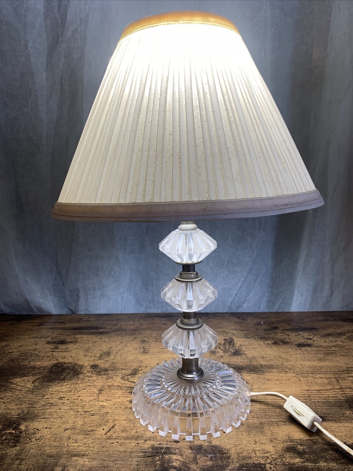 Vintage MCM Plastic Crystal 15” Table Desk Lamp Clear Neat Mid Century Light