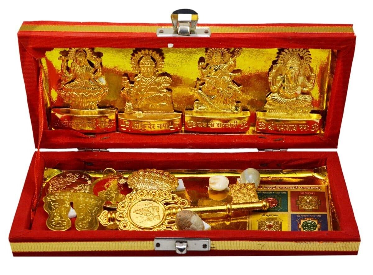Metal Brass Sri Dhan Laxmi -Kuber Bhandari Yantra (Gold_1.5 Inch X 2.3 Inch X 1.