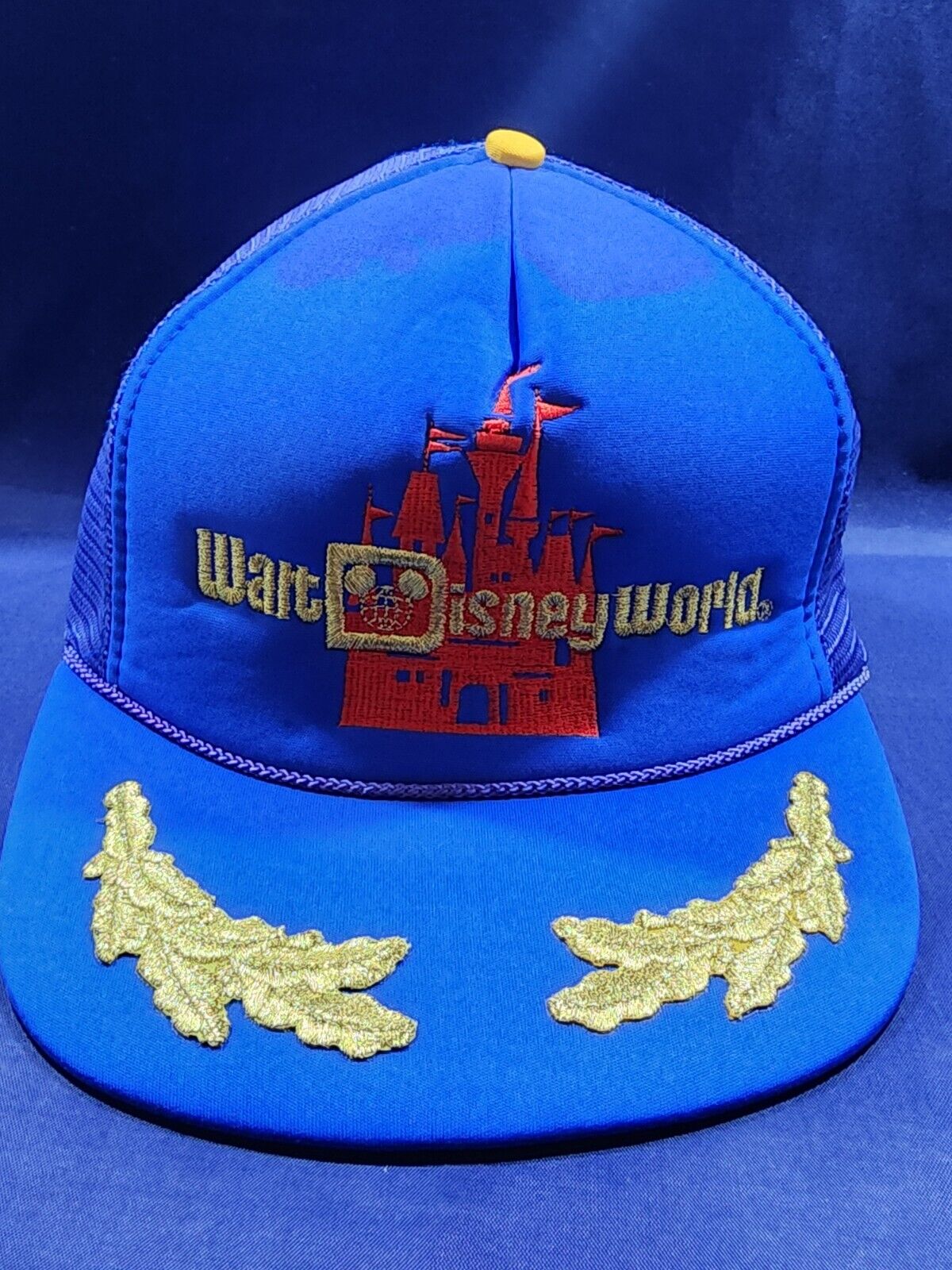 Vintage Walt Disney World Hat Blue Micky Mouse Castle Snapback  Trucker Cap NEW