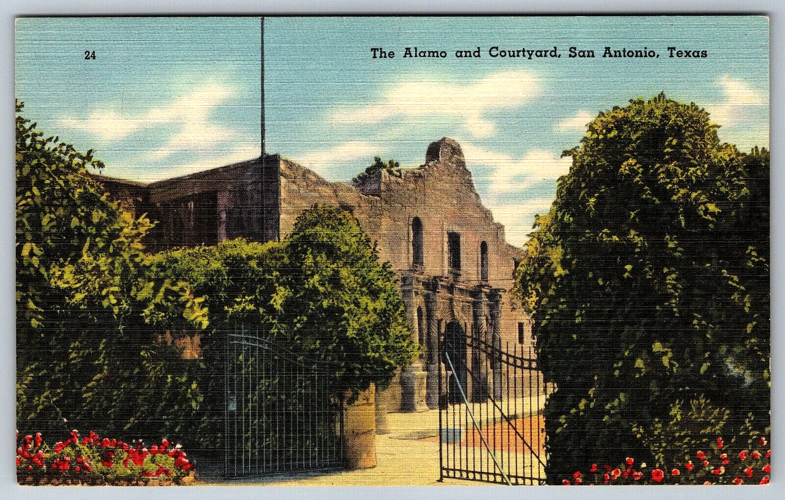 Postcard TX Alamo Courtyard Gate Entrance Scenic Street View San Antonio Texas