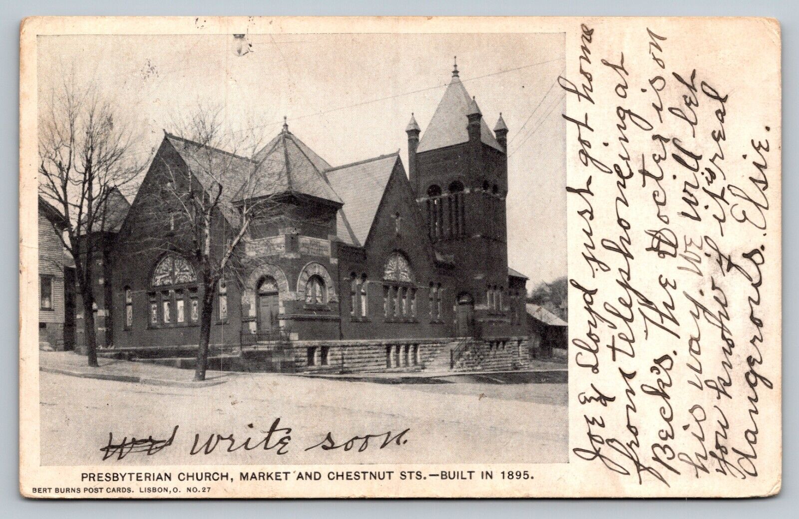 RARE VTG 1910 Postcard Presbyterian Church Market & Chestnut St Built in 1895