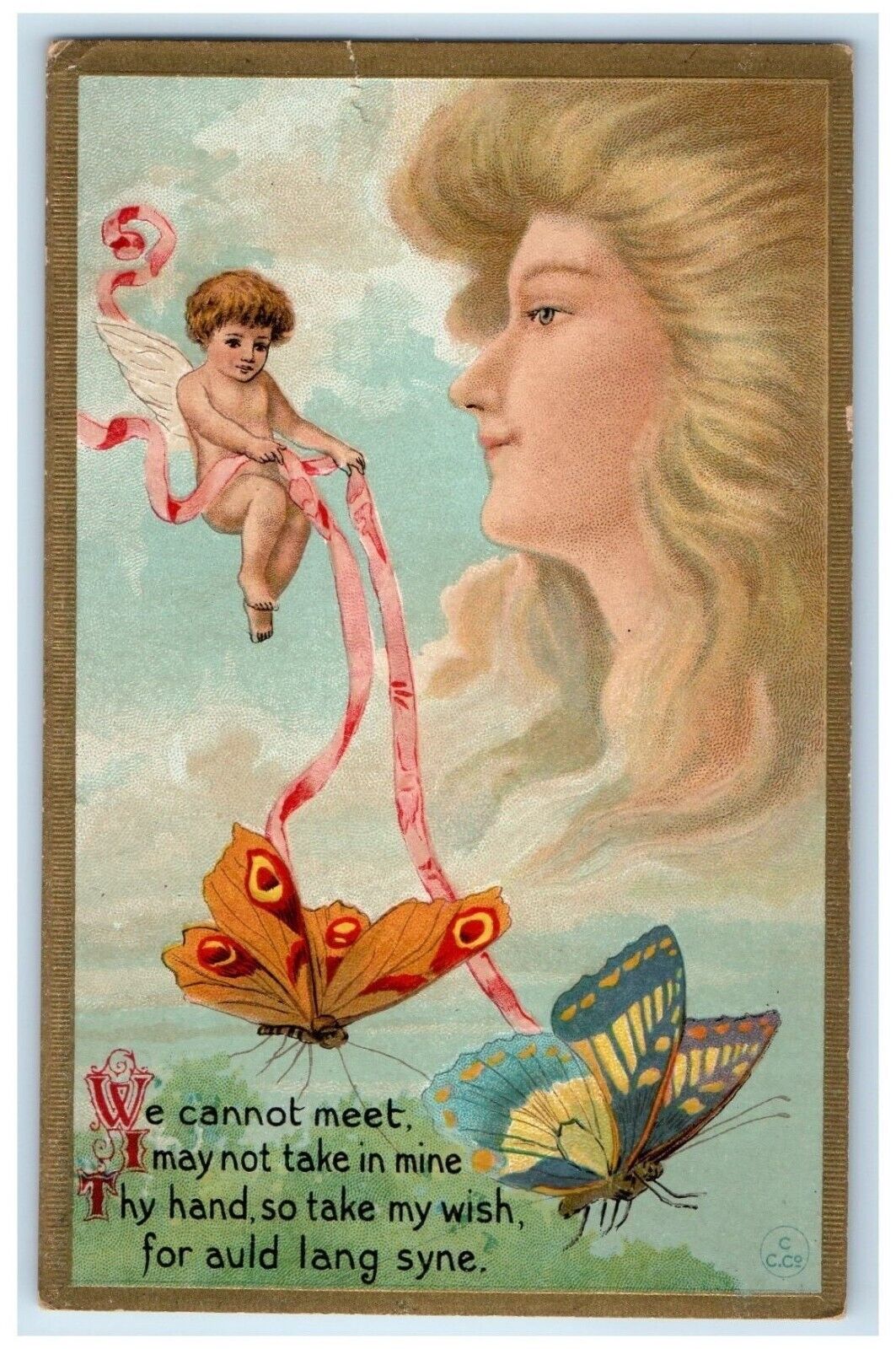 c1910's Surreal Fantasy Pretty Woman Butterflies Angel Embossed Antique Postcard