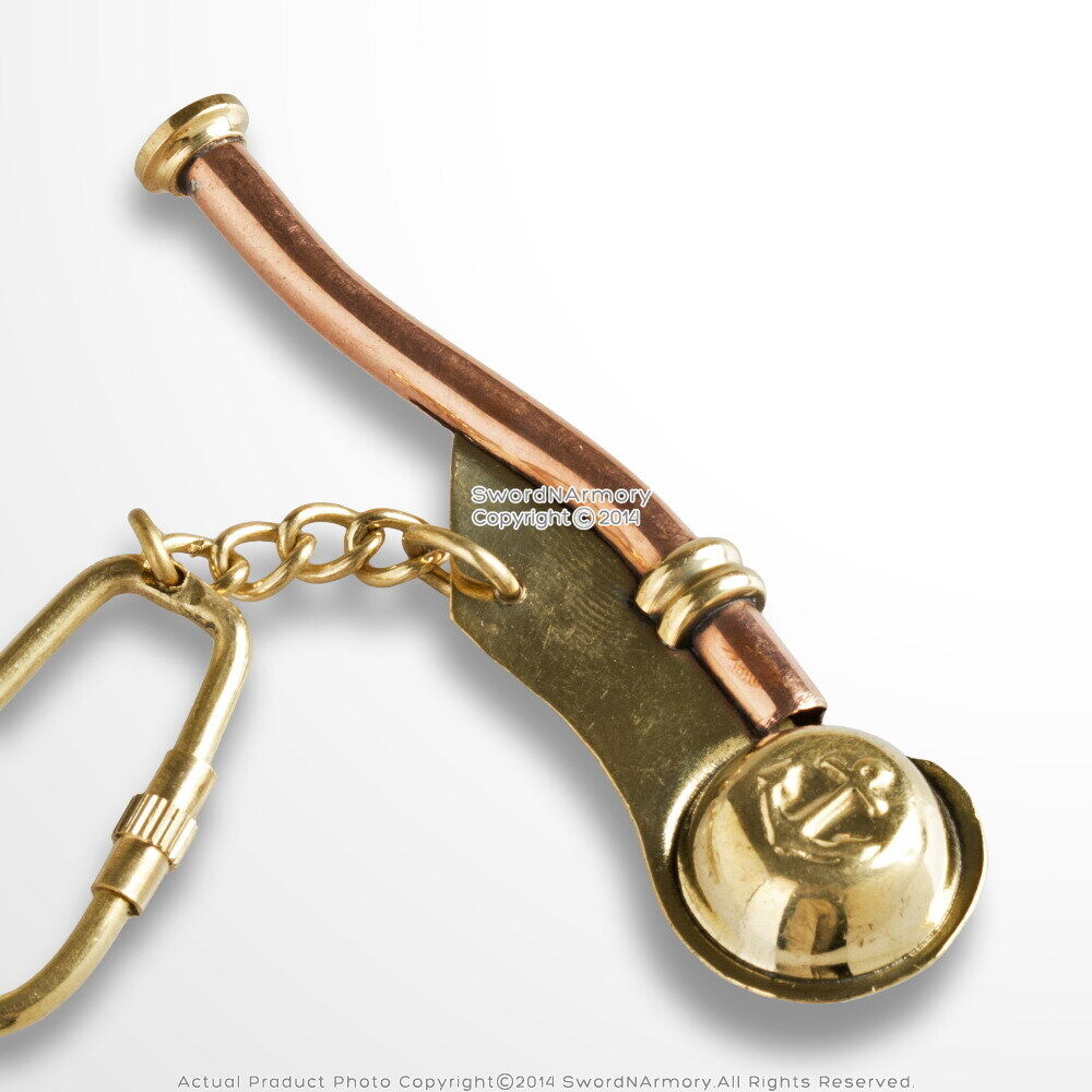 Handmade Brass Miniature Bosun Whistle Key Chain Ring Gift Souvenir