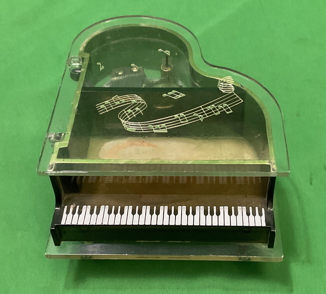 Vintage Wind Up Piano Music Box with Storage 5” X 6” X 2.5” H Works Great.