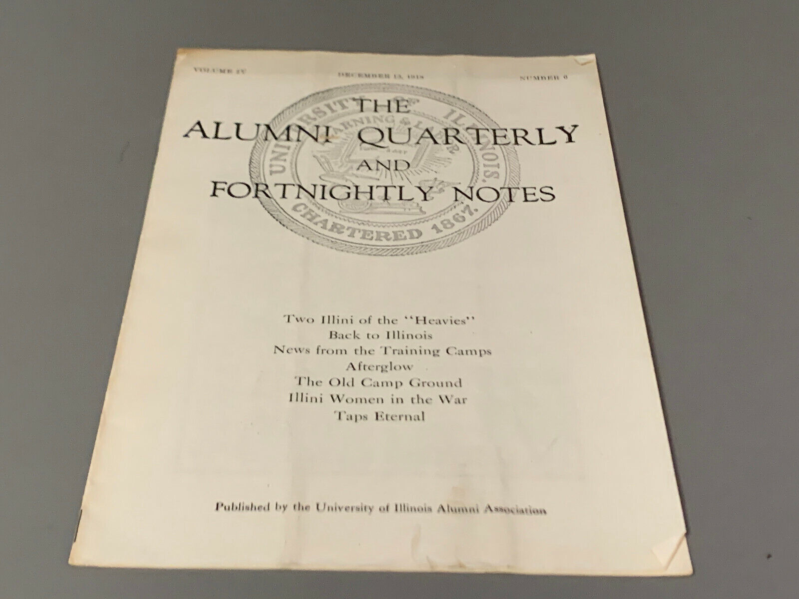 Vintage Dec 15, 1918 University of Illinois The Alumni Quarterly and Fortnighly 