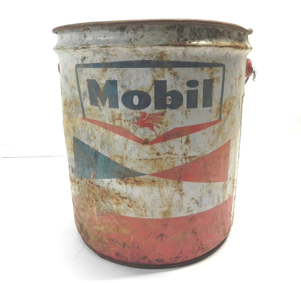 VINTAGE MOBIL LUBRITE OIL SAE 10W 5 GAL CAN NO LID PLASTIC HANDLE *EMPTY* USED 