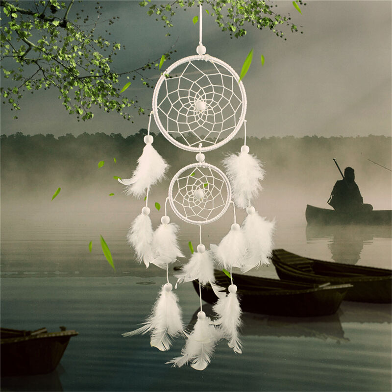 White Dream Catcher Circular With Feathers Wall Hanging Decoration Decor AH