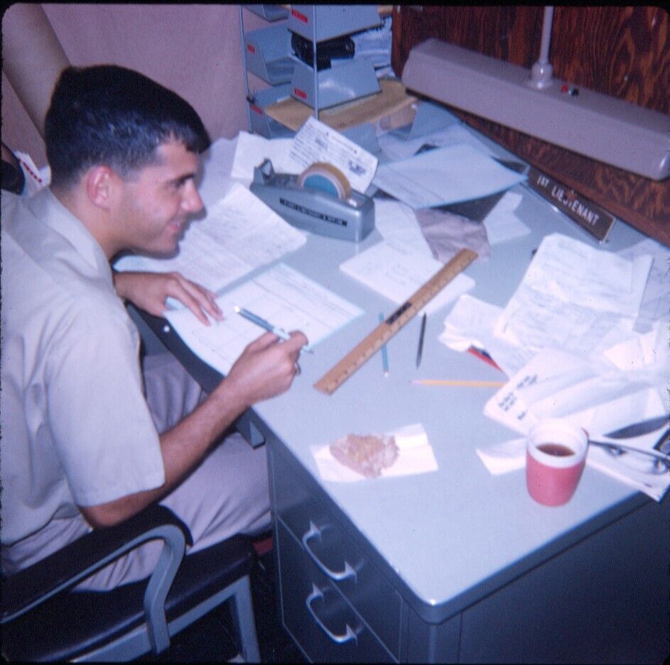 1968 Navy USS Repose Medical Ship Vietnam War Sailor Working at Desk 126 Slide