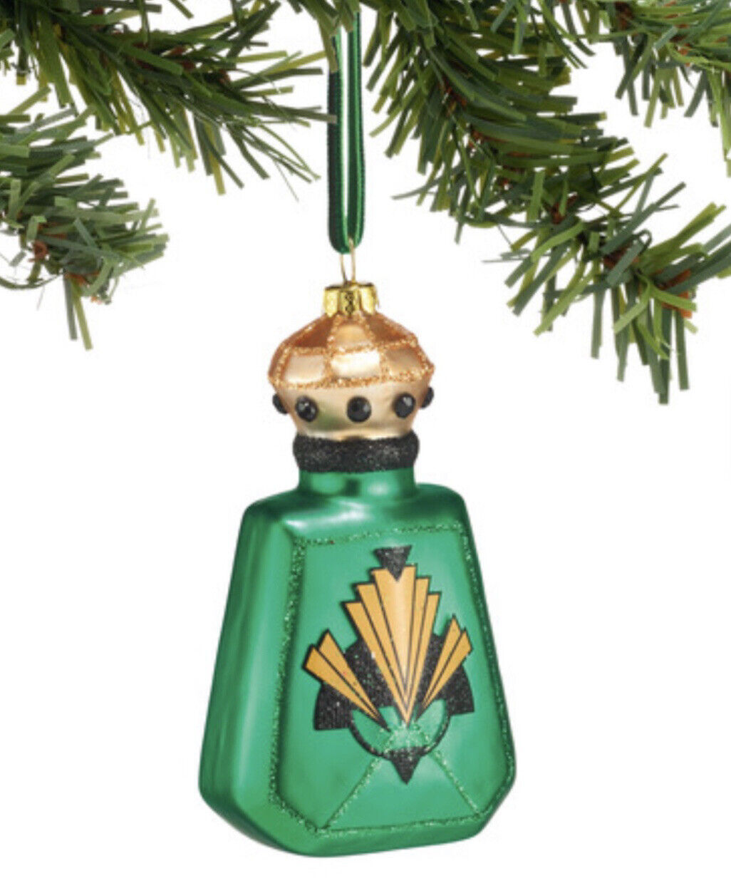 Dept  56 Perfume Bottle Christmas Ornament 3.5” Deco Style w Glitter New Enesco