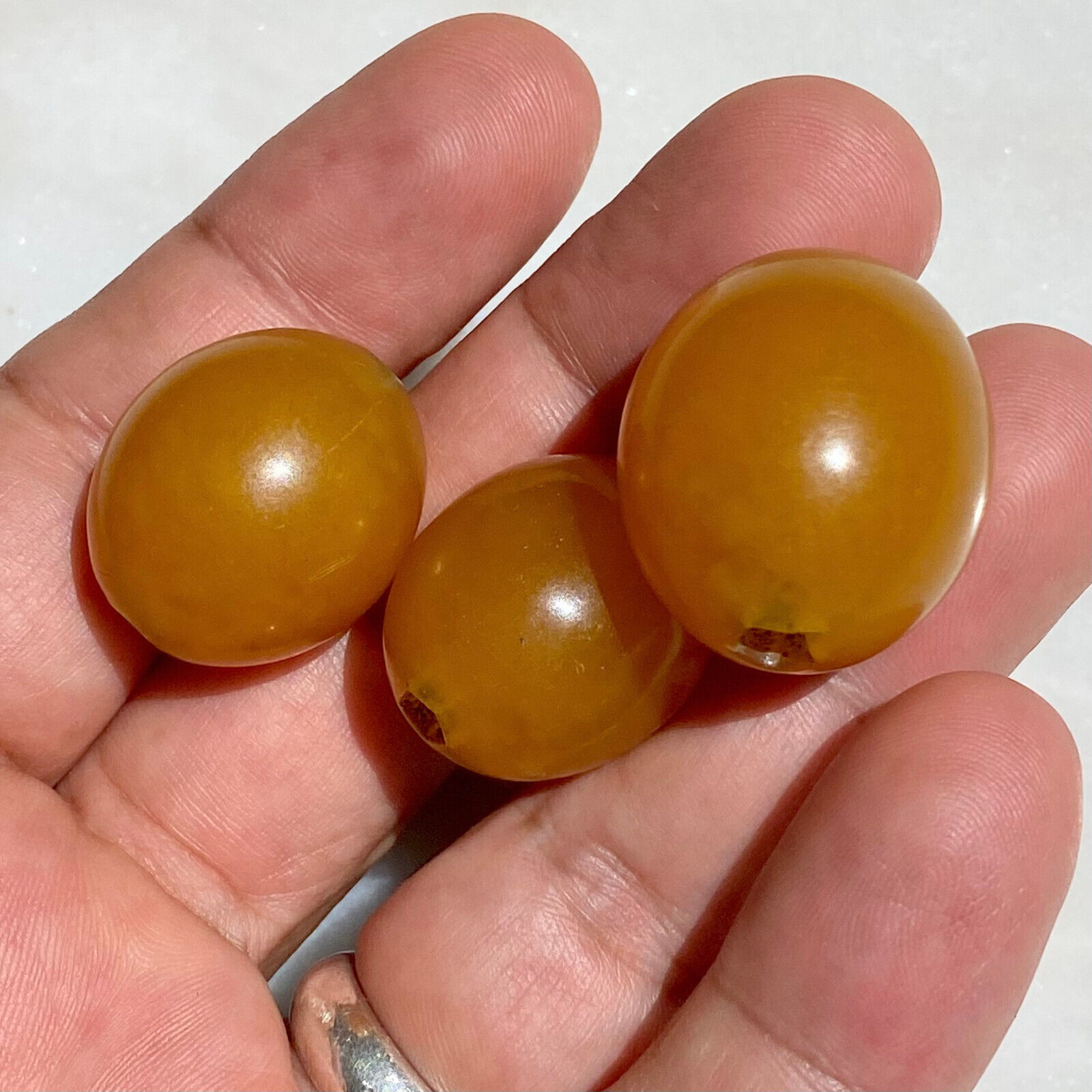 LOT of 3 LARGE ANTIQUE PHENOLIC RESIN *FAUX* AMBER AFRICAN TRADE BEADS 25 GRAMS
