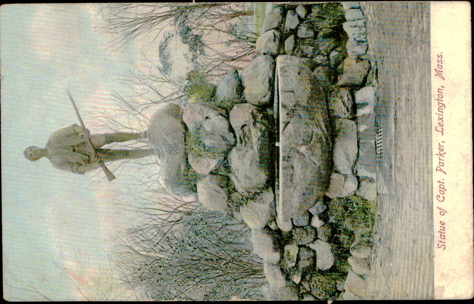 Postcard: Statue of Capt. Parker, Lexington, Mass.