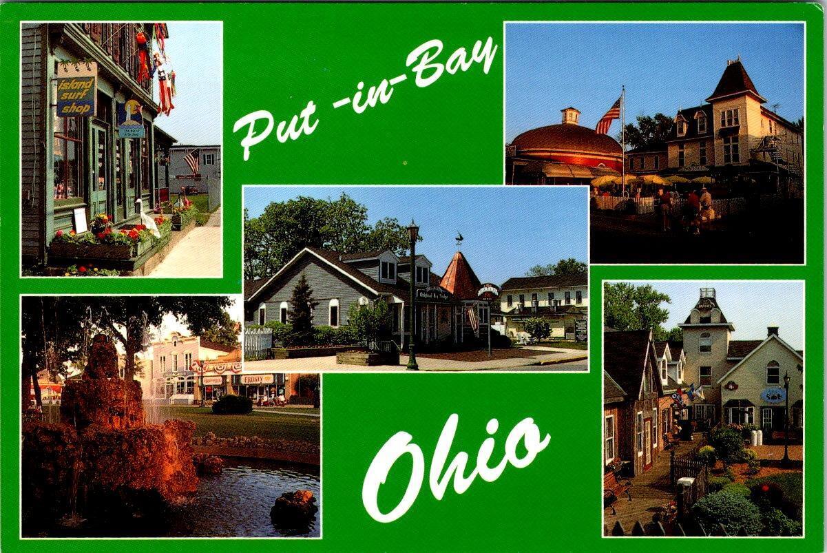 Put-In-Bay, OH Ohio STREET SCENES Island Surf Shop~Fudge Shop PARK 4X6 Postcard