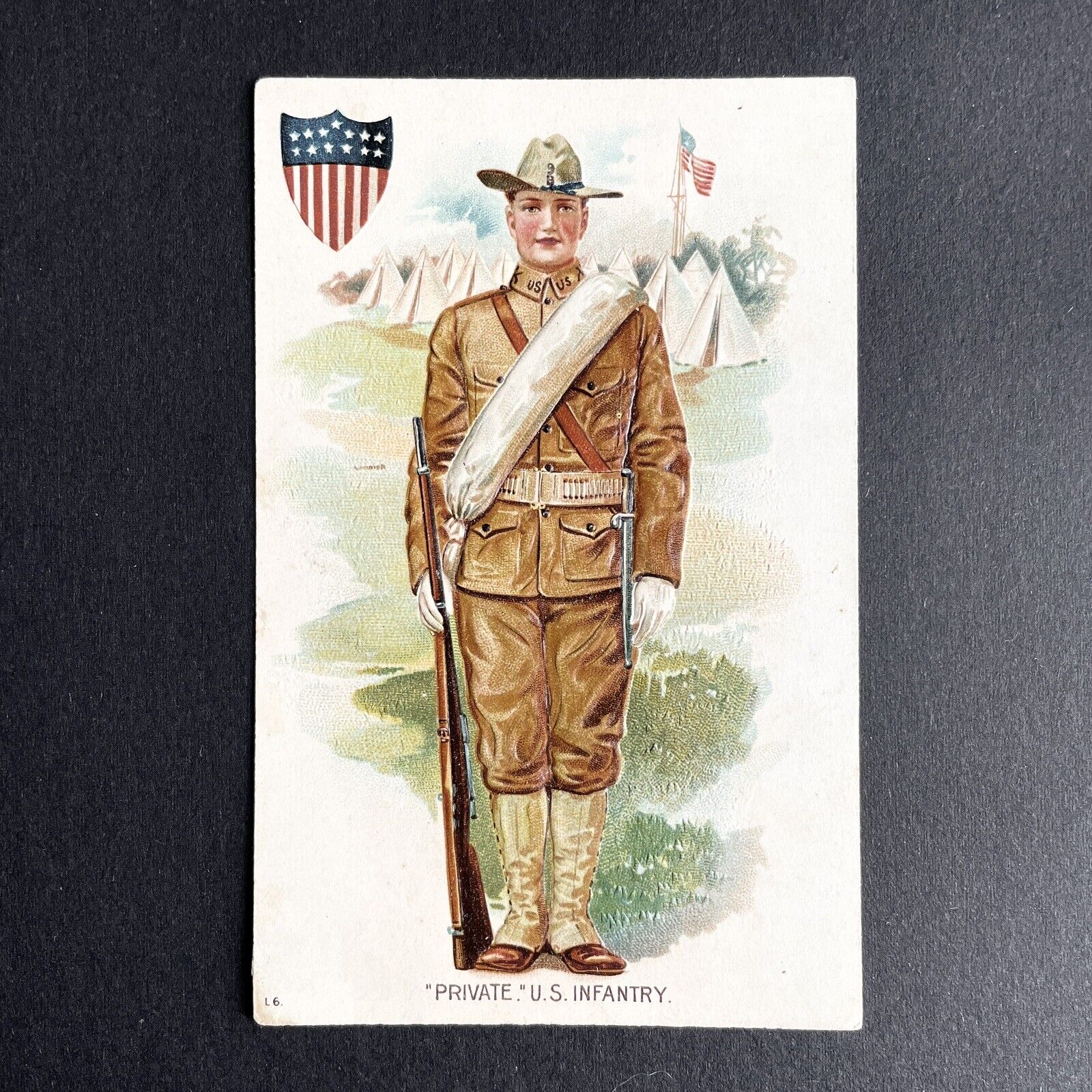 1908 PATRIOTIC Postcard Soldier ‘Private’ US Infantry: US Military L Series / L6