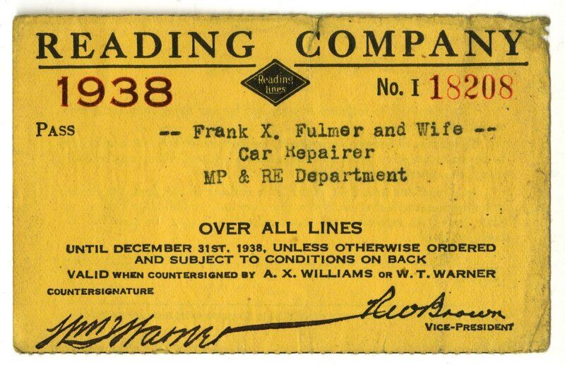 Annual pass - Reading Company 1938 #I18208