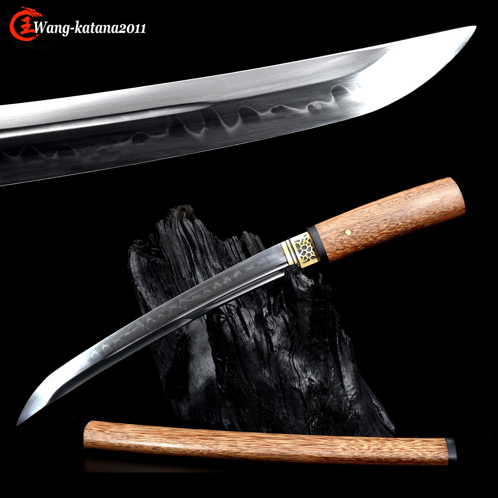 Rosewood Shirasaya Tanto Clay Tempered T10 Self-defence Japanese Samurai Sword
