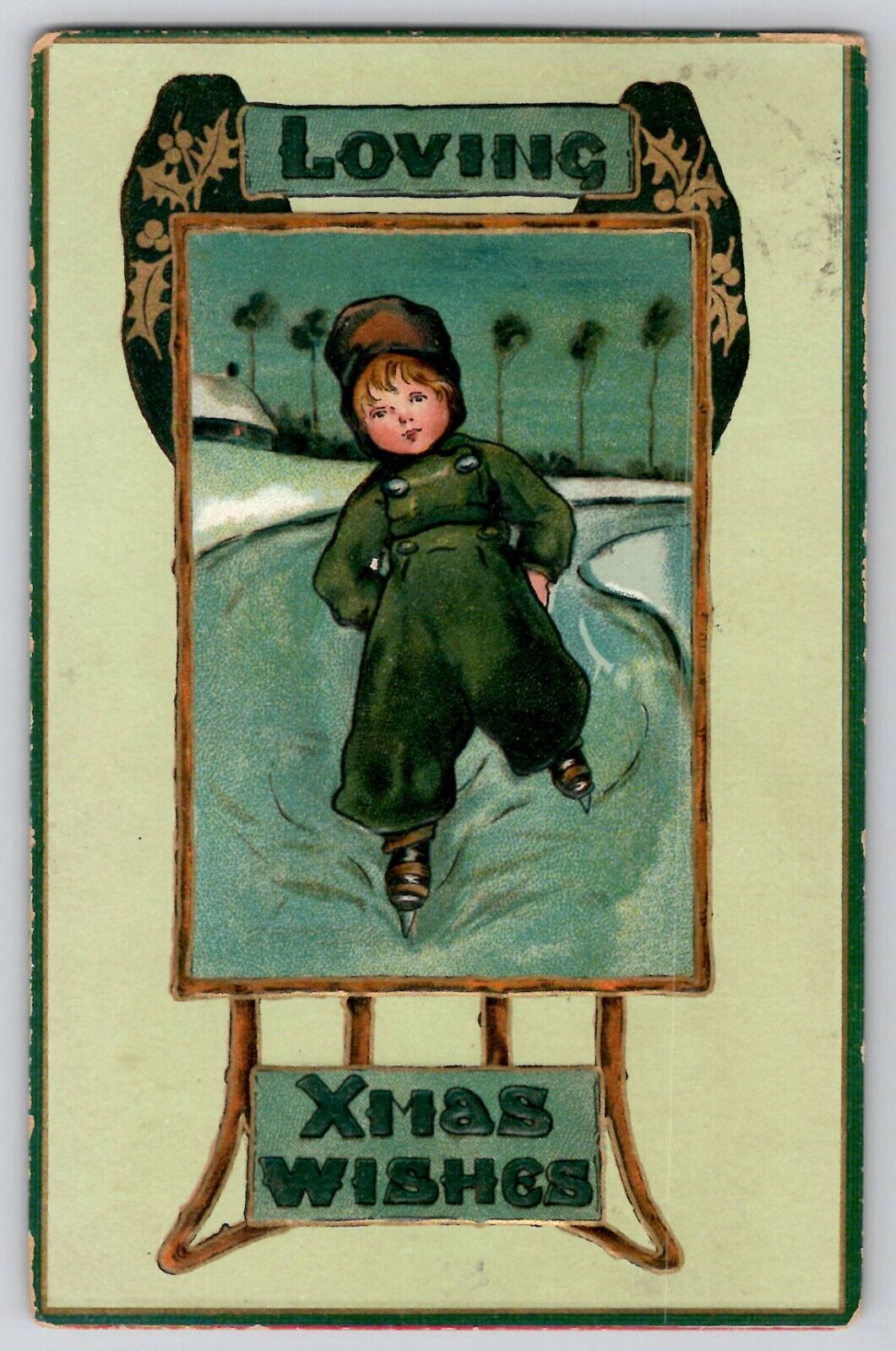 Christmas TUCKS Dutch Children Series 522 Little Boy Ice Skating Postcard 1910s