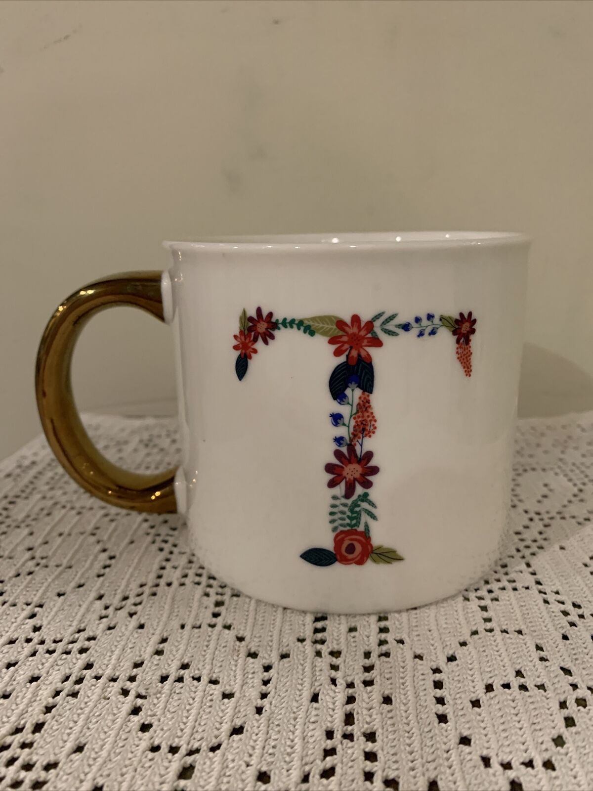 Opalhouse porcelain floral  Monogram mug  \