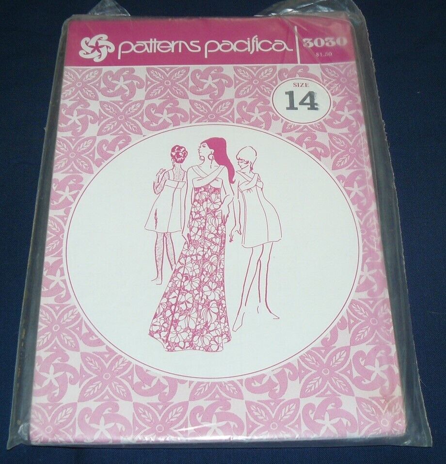 Vintage 1970s Patterns Pacifica Sewing Pattern #3030 Hawaiian Dress Size 14