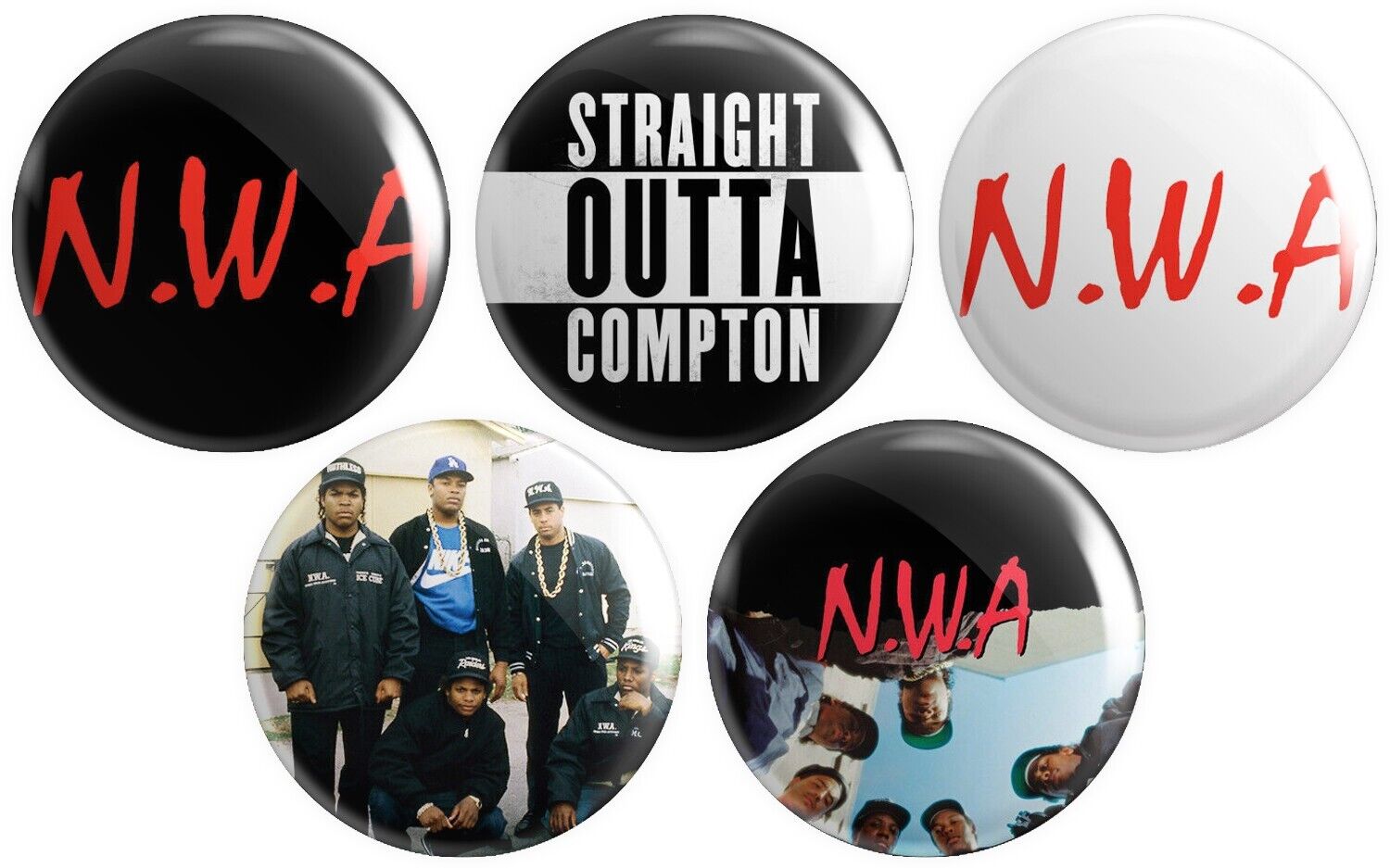 5 x N.W.A. BUTTON PIN BADGES 25mm 1 INCH | Hip Hop Gangsta Rap NWA 80s 90s