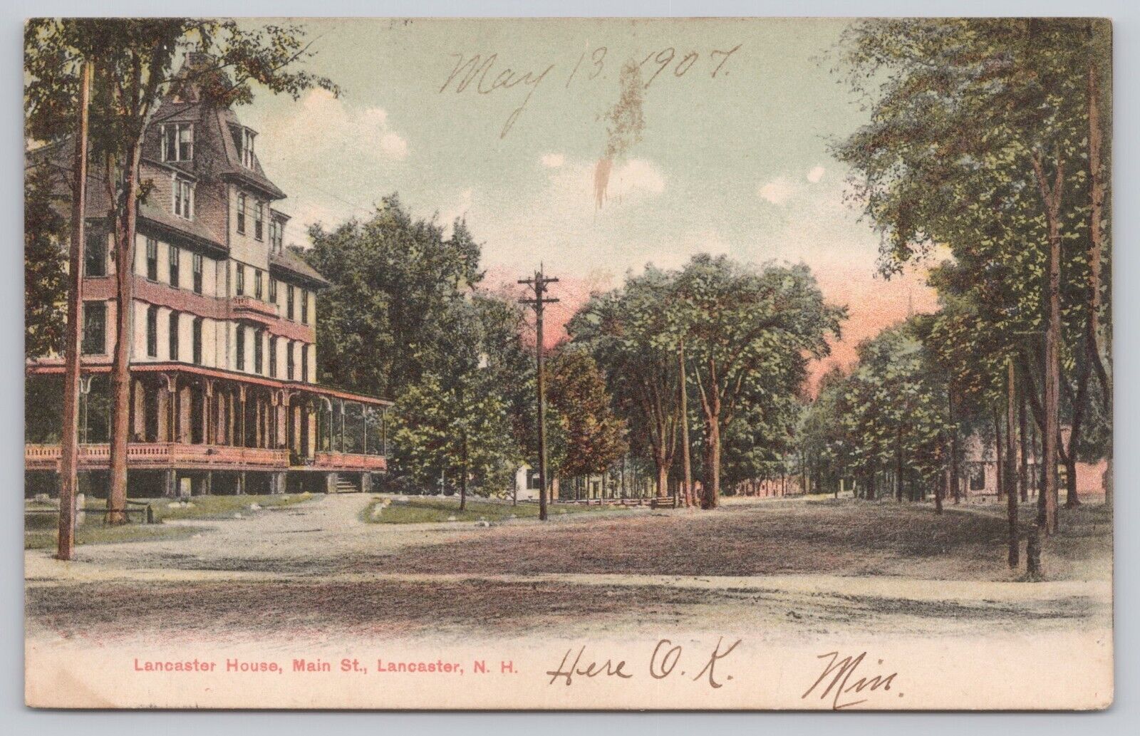 Lancaster New Hampshire, Main Street View Lancaster House, Vintage Postcard