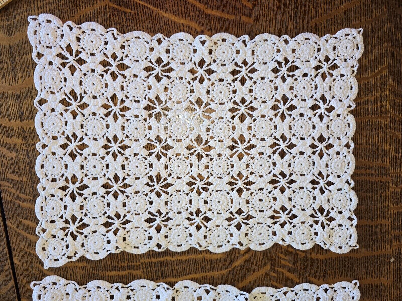 Vintage Set 5 White Unused Cotton Crocheted Placemats 10\